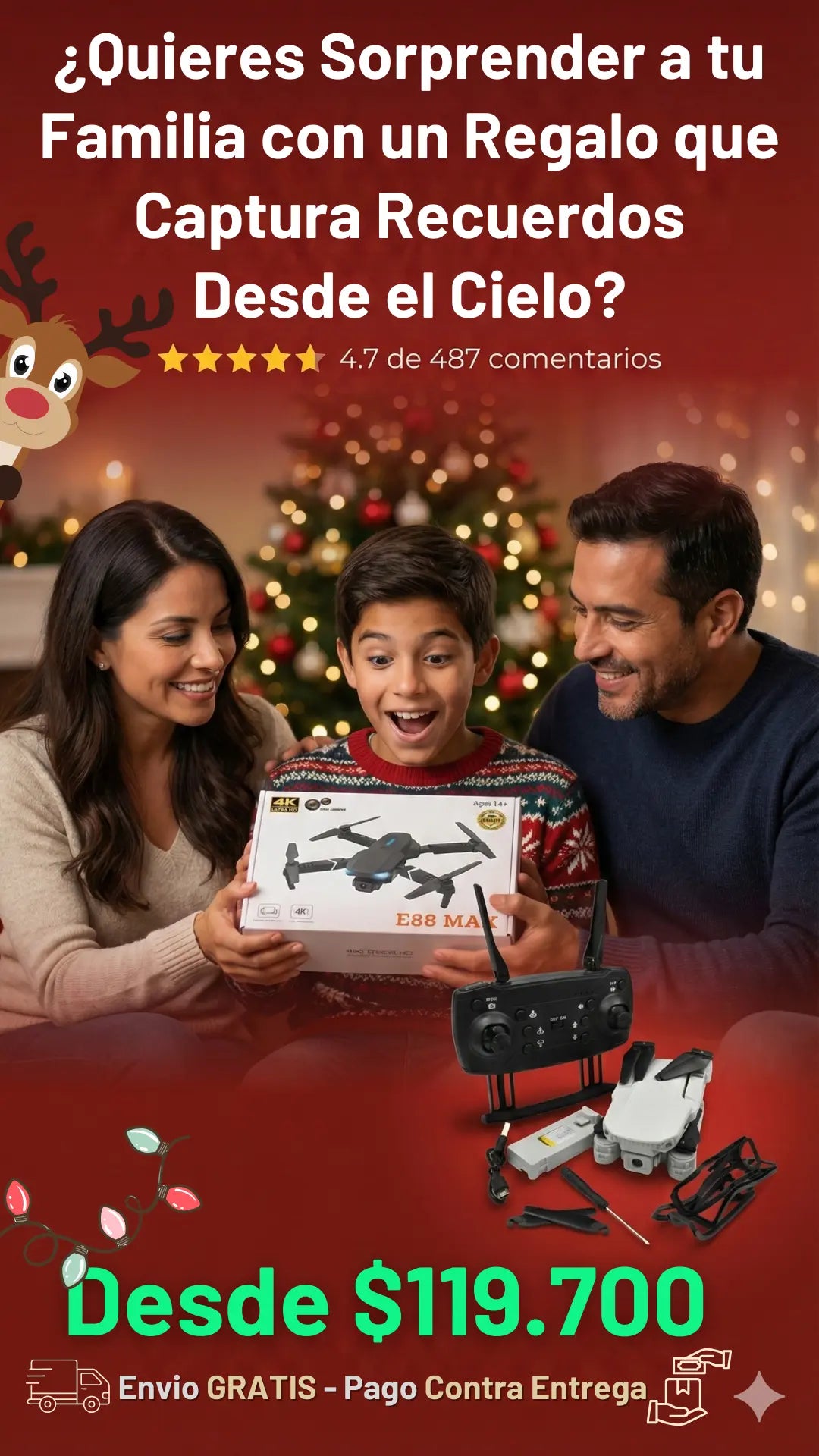 Dron E88 pro max plegable+2 baterias 119