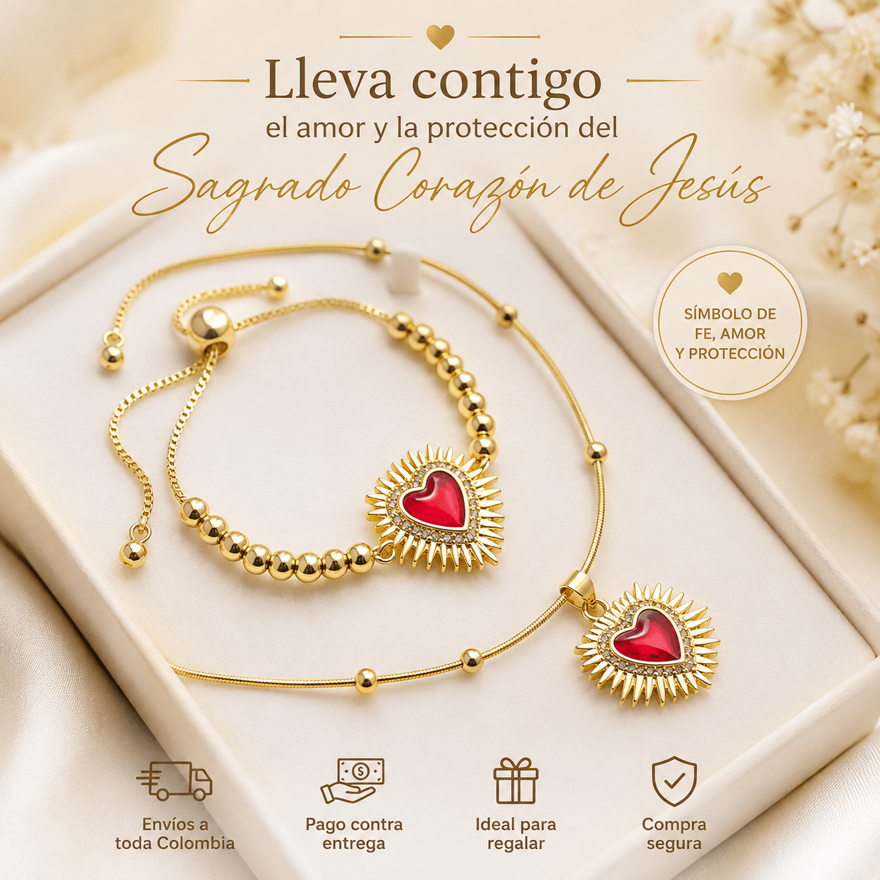 COMBO CORAZON DE JESUS COLLAR Y PULSERA