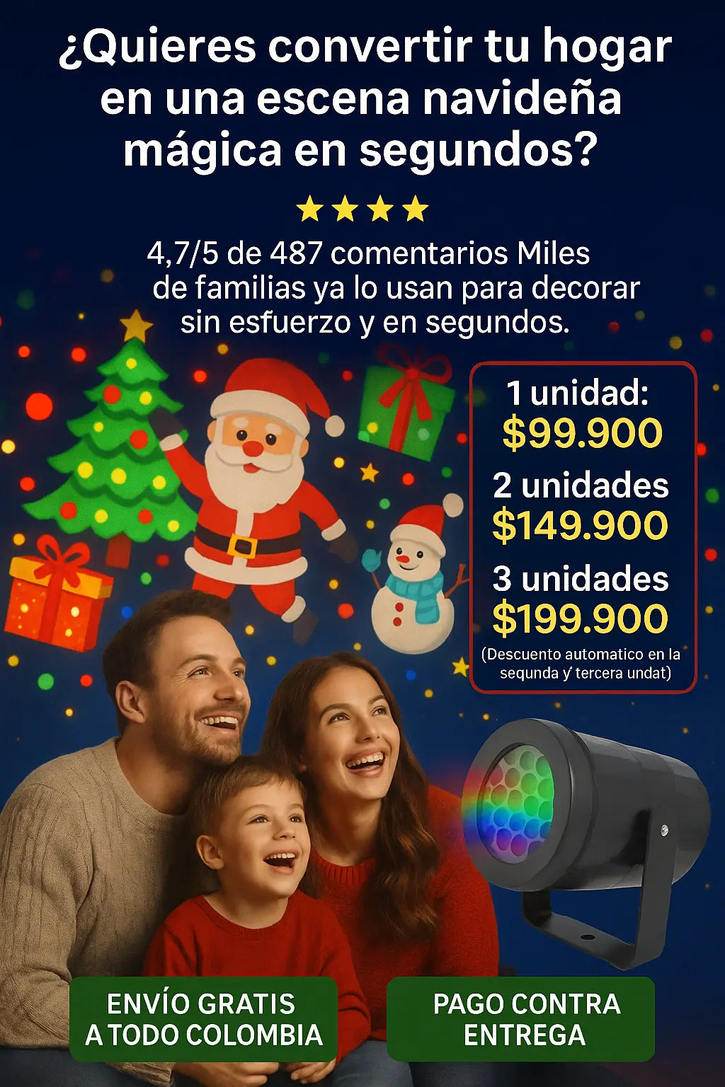 🎅 Proyector LED Navideño | Decora fácil con envío gratis 🇨🇴